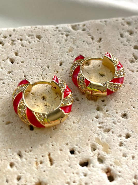 Gold Red Hoop Earrings
