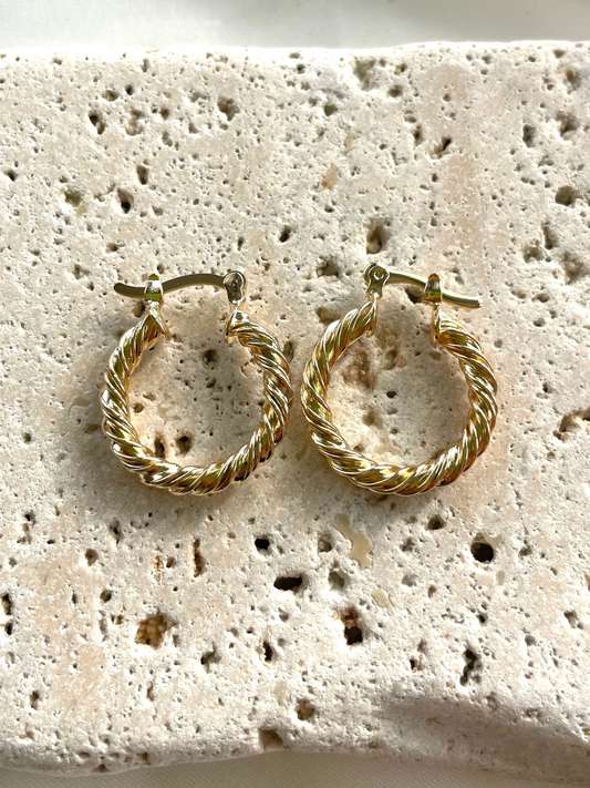 18k Gold Filled 15mm Twisted Hoop Earrings