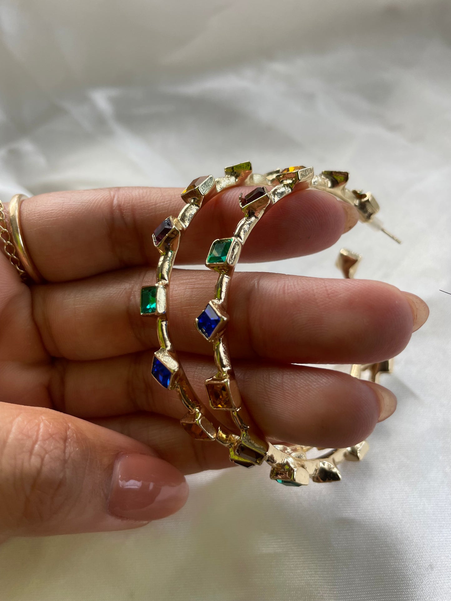 18K GP Gemstone Cuff Hoop Earrings