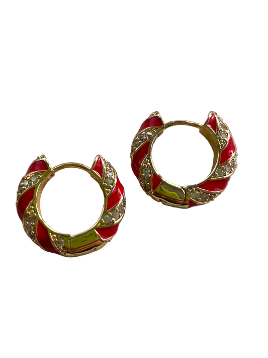 Gold Red Hoop Earrings